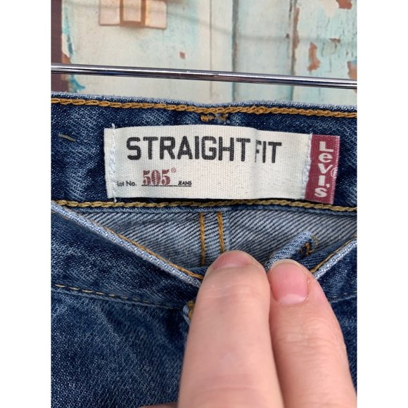 Levi Straight Fit Mens 32x 27 ALTERED (2.5” Hemmed can be released) Dark Blue Wa - Picture 2 of 9